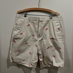 Men’s J.McLaughlin Stone Khaki Shorts with Embroidered Pink Red Lobster design